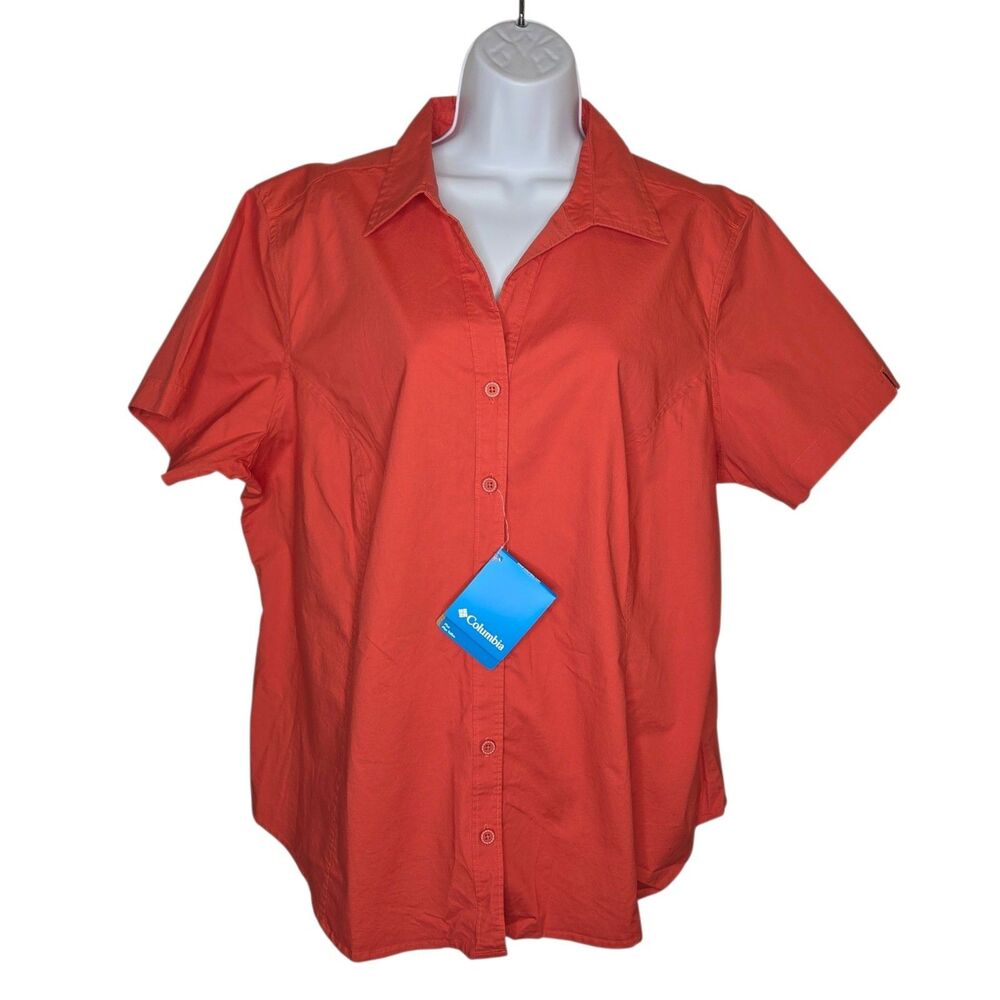 NWT Columbia Petal Terrace Short Sleeve Button Down Shirt Coral Women's 2X